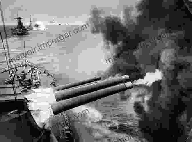 A Dramatic Black And White Photograph Of HMS Bermuda Firing Its Guns During A Fierce Naval Battle. HMS Bermuda Days Peter Broadbent