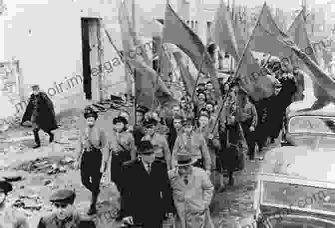 A Group Of Jewish Fighters Stand Behind A Banner That Reads 'Flags Over The Warsaw Ghetto' Flags Over The Warsaw Ghetto